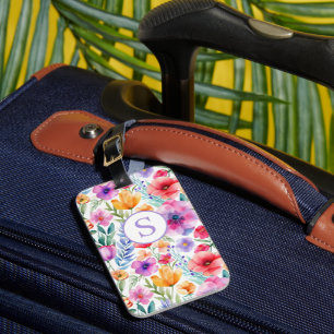 Floral Watercolor Personalized Monogram Luggage Tag