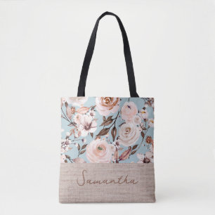 Floral Watercolor Personalized Name Tote Bag