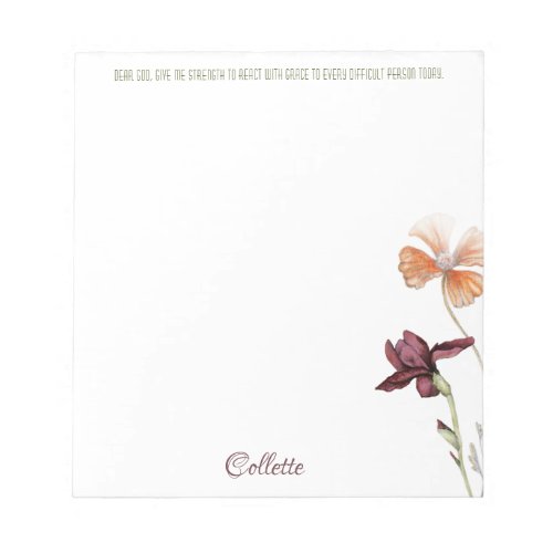 Floral Watercolor Personalized Simple Prayer  Notepad