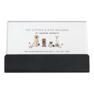 Floral Watercolor Pet Sitting Dog Walking Services Desk Business Card Holder