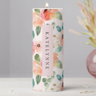 Floral Watercolor Pillar Candle 