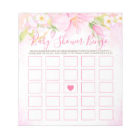 Floral Watercolor Pink Baby Shower Game Baby Bingo Notepad