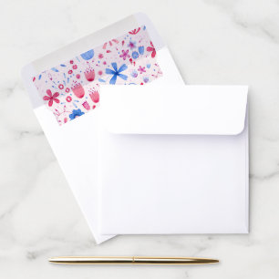 Floral Watercolor Pink Blue Envelope Liner