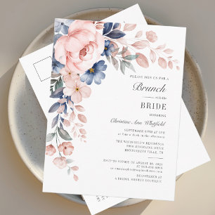 Floral Watercolor Pink Blue Flowers Bridal Brunch Invitation Postcard