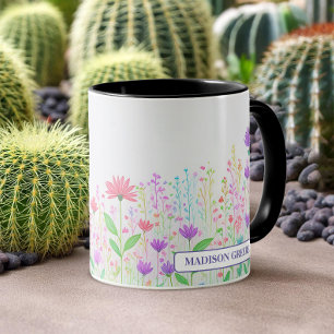 Floral Watercolor Pink Blue Green Coffee Mug