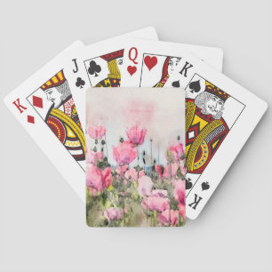 Floral Watercolor Pink Flower Painting Poker Cards