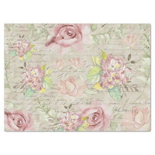 Floral Watercolor Pink Flowers Ephemera Decoupage Tissue Paper