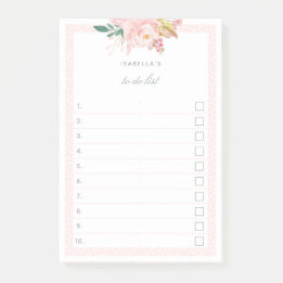 Floral Watercolor Pink Garden Rose Checked Do List Post-it Notes
