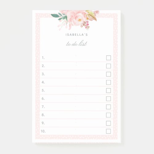 Floral Watercolor Pink Garden Rose Checked Do List Post_it Notes