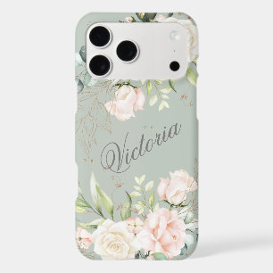 Floral Watercolor Pink Green Gold Personalize iPhone 17 Pro Max Case