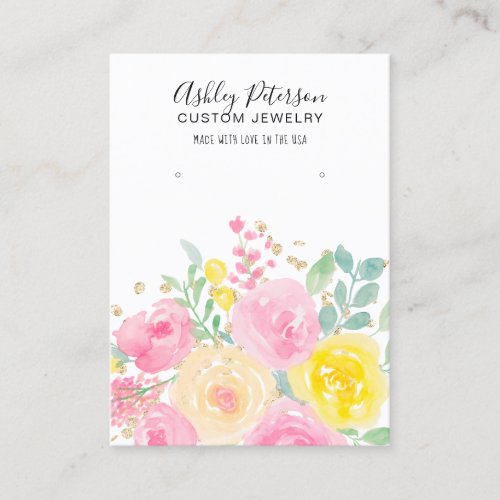 Floral watercolor pink jewelry earring display business card