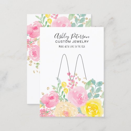 Floral watercolor pink jewelry ring display business card