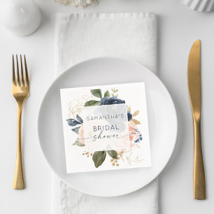 Floral Watercolor Pink Navy Bridal Shower Napkins