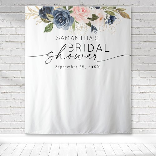 Floral Watercolor Pink Navy Bridal Shower Tapestry