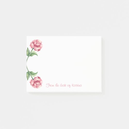 Floral Watercolor Pink Rose Flowers Personalized Post_it Notes