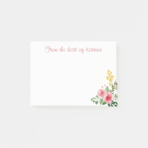 Floral Watercolor Pink Rose Flowers Personalized Post_it Notes