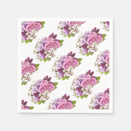 Floral Watercolor Pink Roses Bouquet Template Napkins