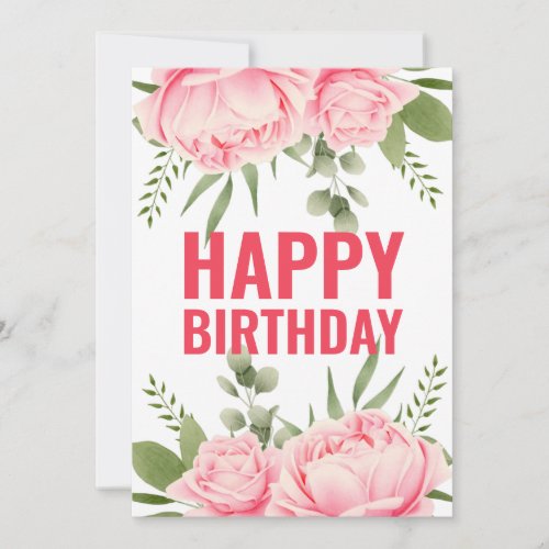 Floral watercolor pink roses flower birthday card