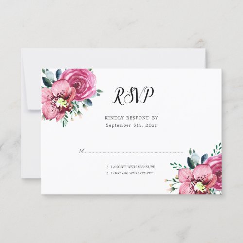 Floral Watercolor Pink Roses Orchids Wedding RSVP Card