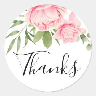 Floral watercolor pink roses thank you classic round sticker