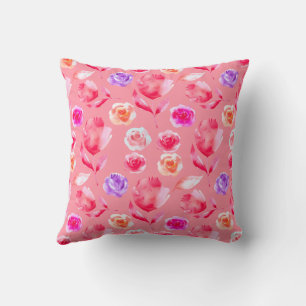 FLORAL WATERCOLOR PINK ROSES  THROW PILLOW
