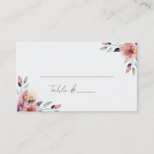 Floral Watercolor Pink Wedding  Place Card
