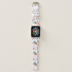 Floral Watercolor Pink White Rose Blossom Pattern Apple Watch Band