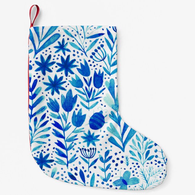 Floral Watercolor Plants Seamless Texture Small Christmas Stocking (Front)