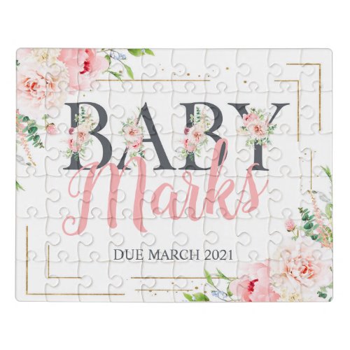 Floral Watercolor Pregnancy Announcement Jigsaw Puzzle