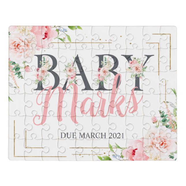 Floral Watercolor Pregnancy Announcement Jigsaw Puzzle (Puzzle Horizontal)