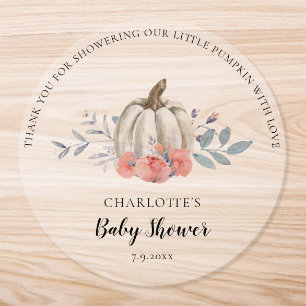 Floral Watercolor Pumpkin Fall Baby Shower Classic Round Sticker