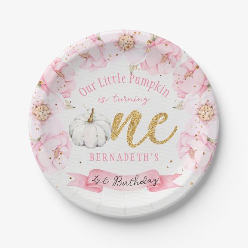 Floral Watercolor Pumpkin First Birthday Paper Plates
