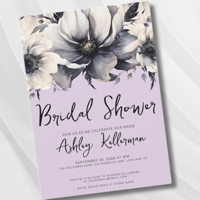 Floral Watercolor Purple Bridal Shower Invitation (Watercolor Elegant Floral Lavender Bridal Shower Invitation)