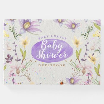 Floral Watercolor Purple Personalized Baby Shower Guest Book by Jujulili at Zazzle