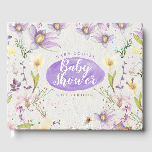 Floral Watercolor Purple Personalized Baby Shower Guest Book