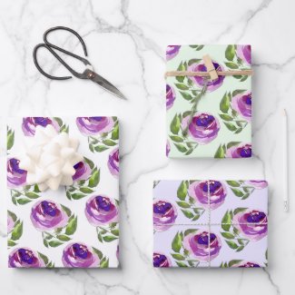 Floral Watercolor Purple Roses Pattern