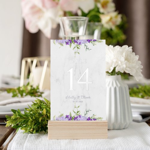 Floral Watercolor Purple Shades Wedding Table No Foil Prints