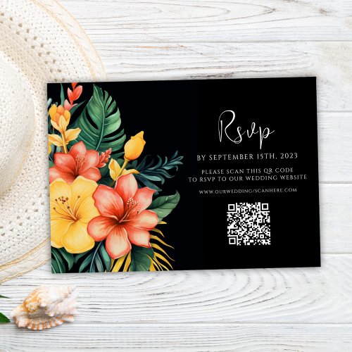 Floral Watercolor QR Code Tropical Wedding RSVP Card