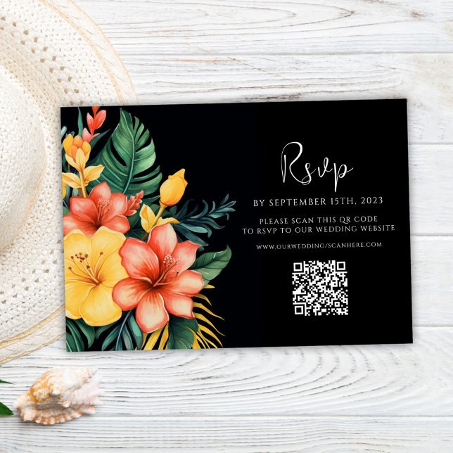 Floral Watercolor QR Code Tropical Wedding RSVP Card (Floral Watercolor QR Code Tropical Wedding RSVP Card)