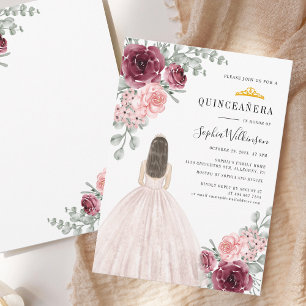 Floral Watercolor Quinceanera 15th Birthday Invitation