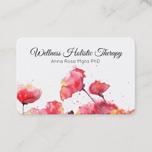  Floral Watercolor Red Poppy Flower Modern Business Card