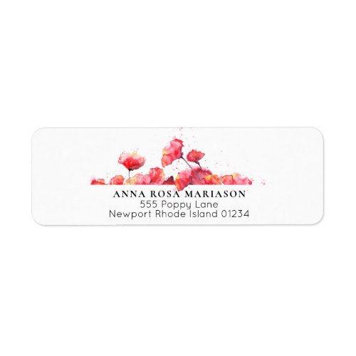  Floral Watercolor Red Poppy Flower Modern Label