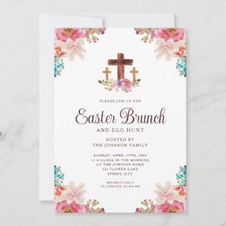 Floral Watercolor Religious Cross Easter Brunch