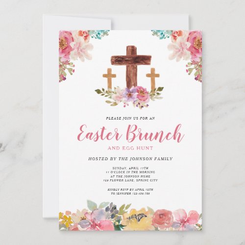 Floral Watercolor Religious Easter Brunch Egg Hunt Invitation