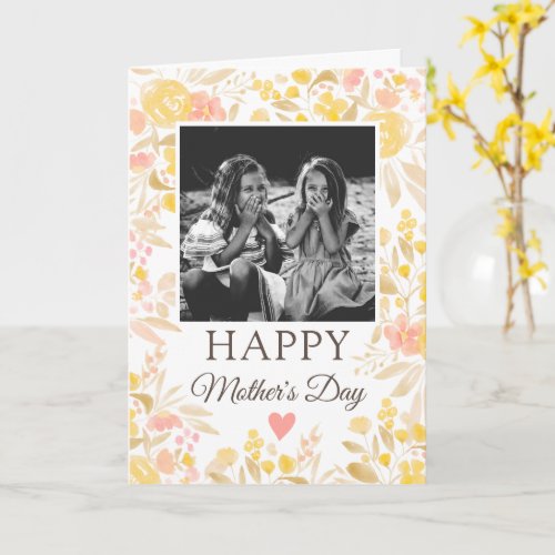 Floral watercolor retro poem photo Mothers day Card