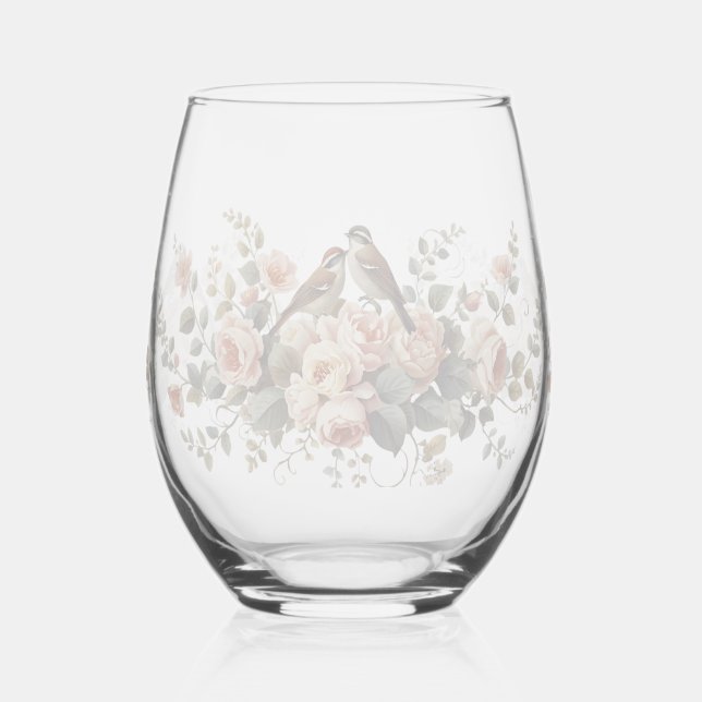 Floral Watercolor Romance Stemless wedding Stemless Wine Glass (Left)