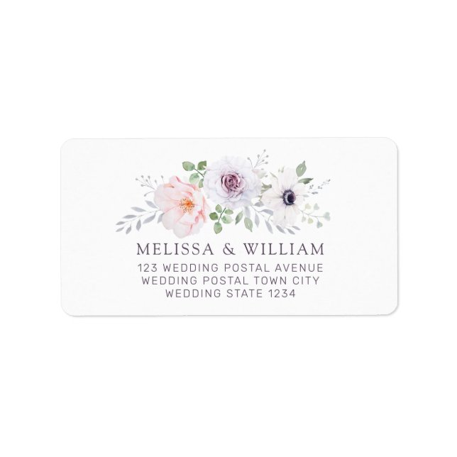 Floral Watercolor Rose Anemone Wedding Address Label (Front)