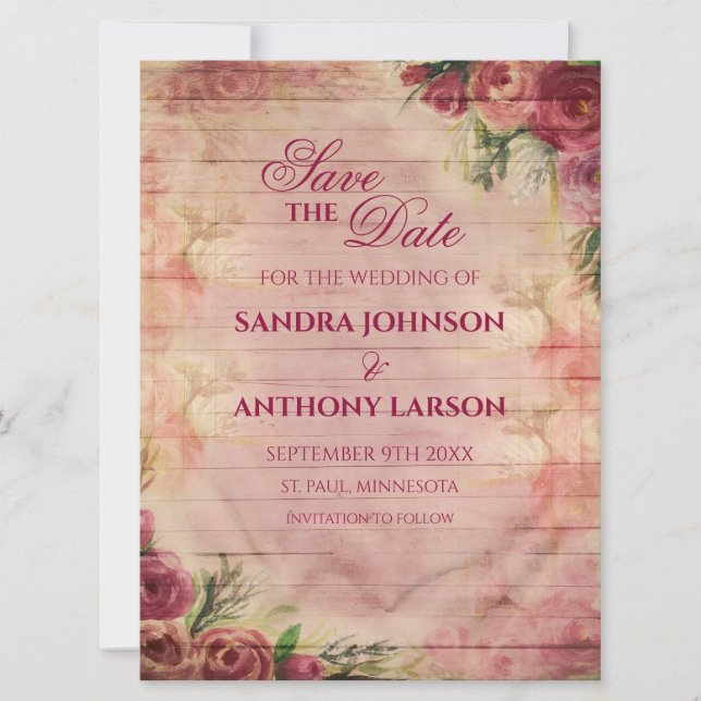 Floral Watercolor Rose Save The Date (Front)