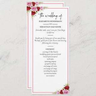 Floral Watercolor Rose Wedding Program