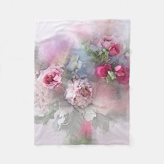 Floral Watercolor Roses Flowers Modern Template Fleece Blanket (Front)